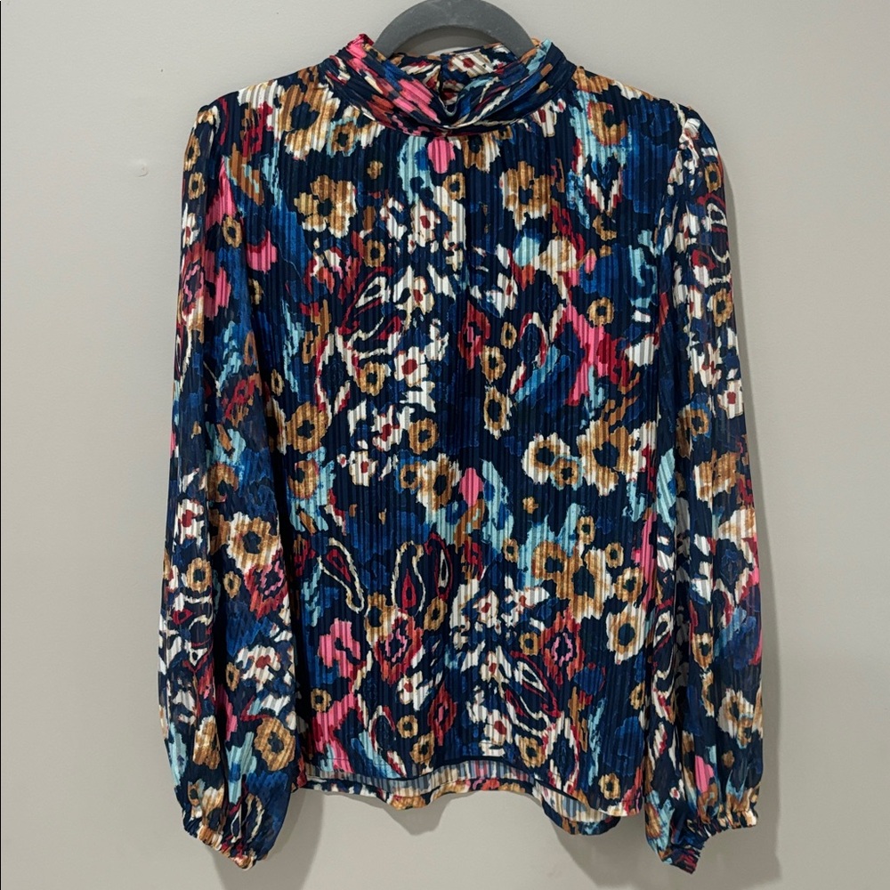 Jade Melody Cinched Neck Multi Blouse In Blue Multi MEDIUM